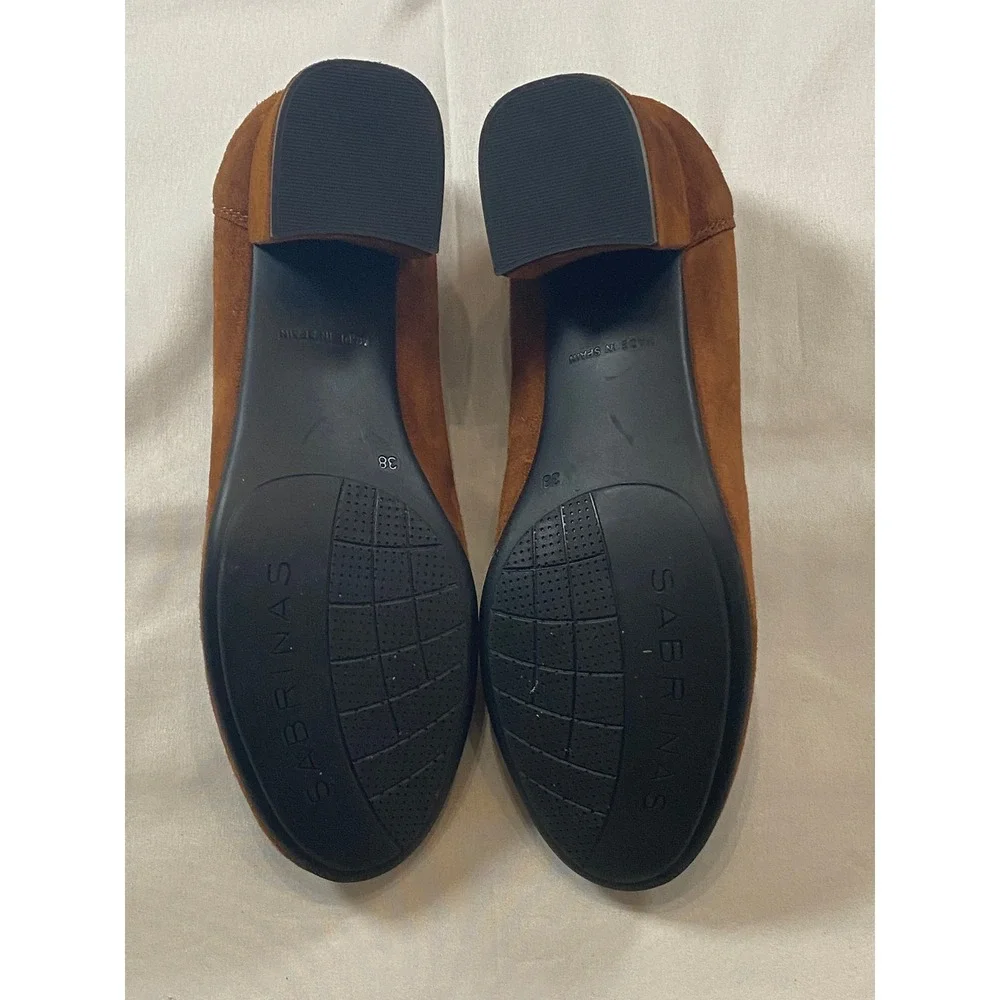 Sabrinas‎ Brown Suede Block Heel Pumps Round Toe Made in Spain EU 38 Womens